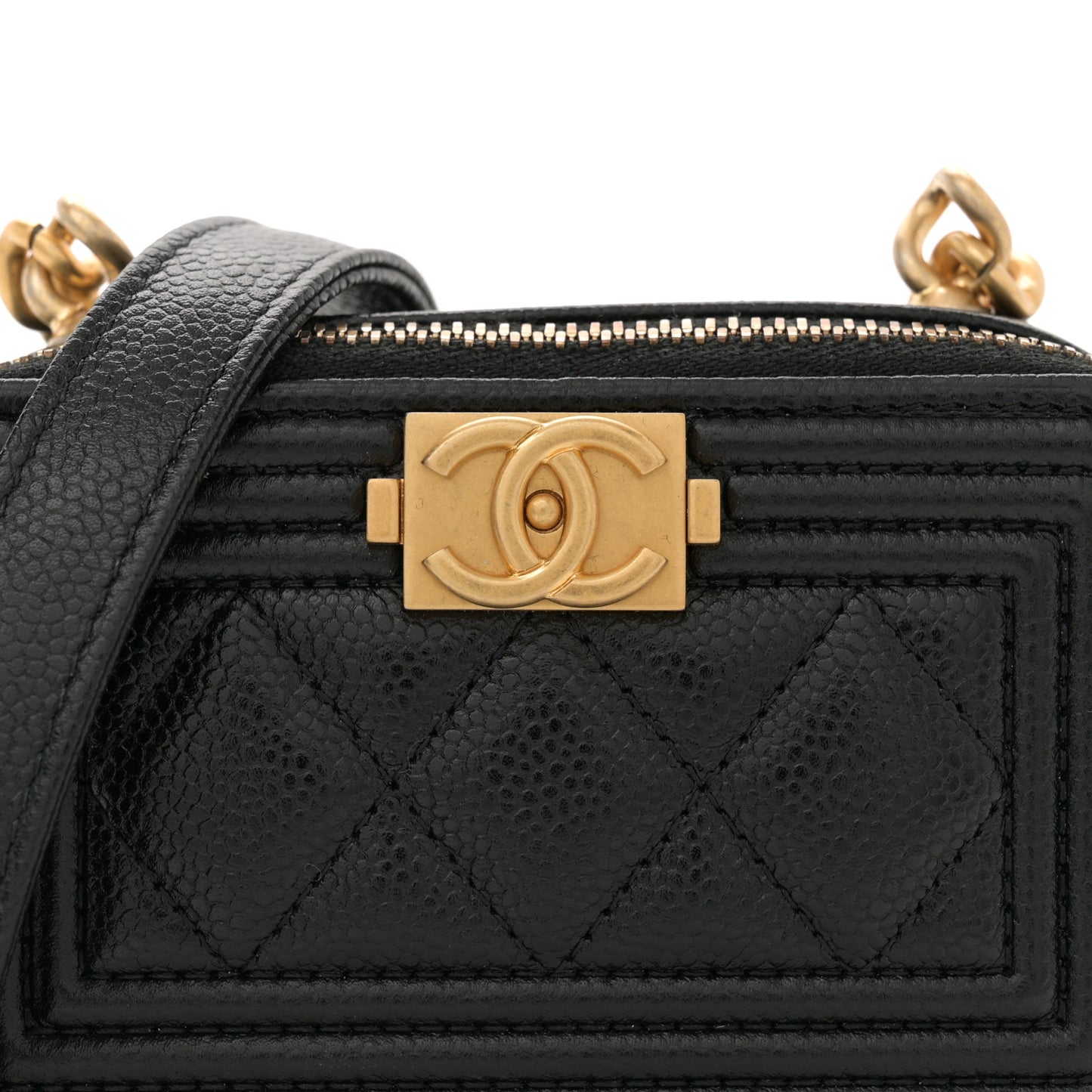 Caviar Quilted Mini Boy Clutch With Chain Black