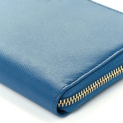 Prada Saffiano Metal Zip Around Wallet Blue 9 of 12