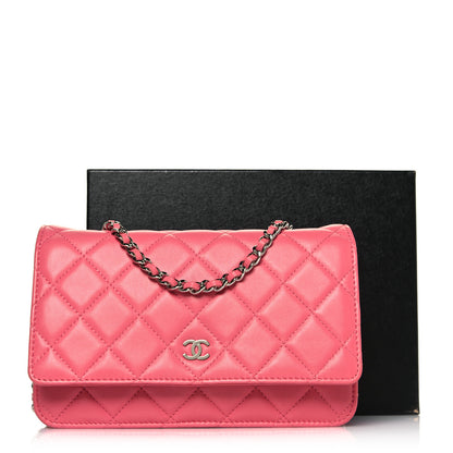 Chanel Lambskin Quilted Wallet On Chain WOC Pink 15 of 15