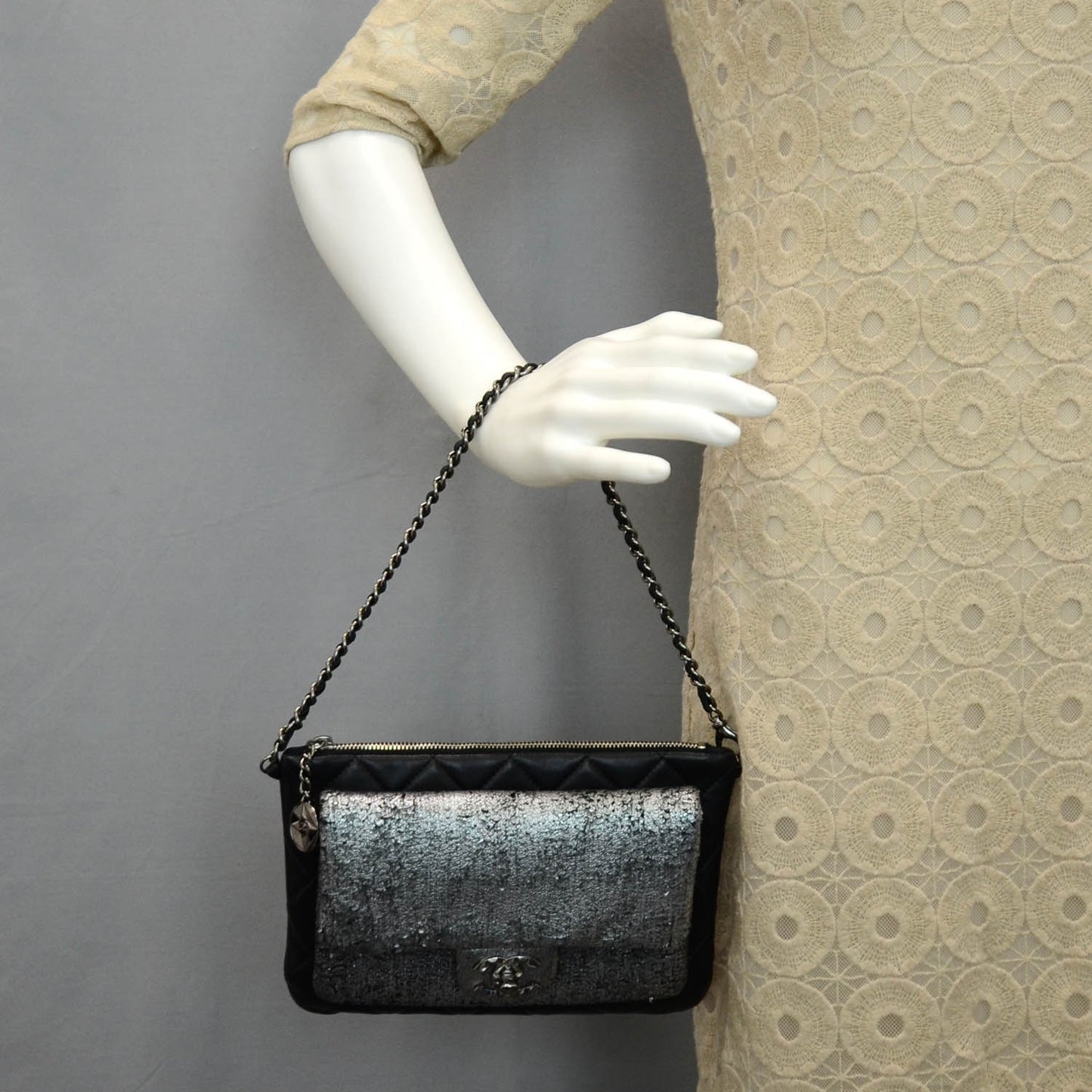 Lambskin Mineral Nights Wristlet Silver Black