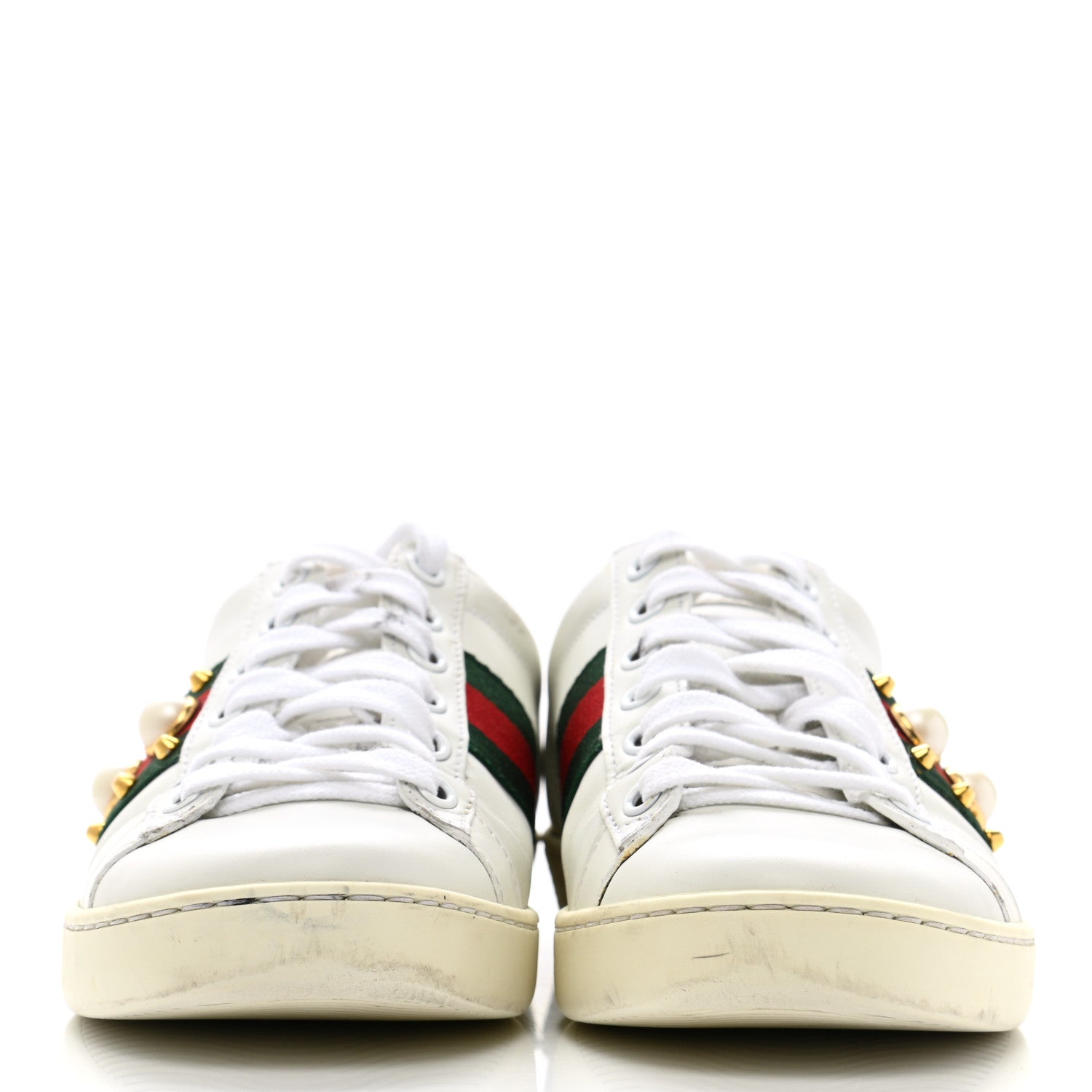 Gucci Calfskin Web Pearl Studded Womens Ace Sneakers 35.5 White 2 of 13