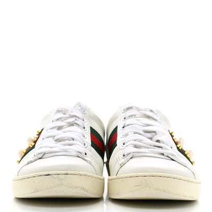 Gucci Calfskin Web Pearl Studded Womens Ace Sneakers 35.5 White 2 of 13