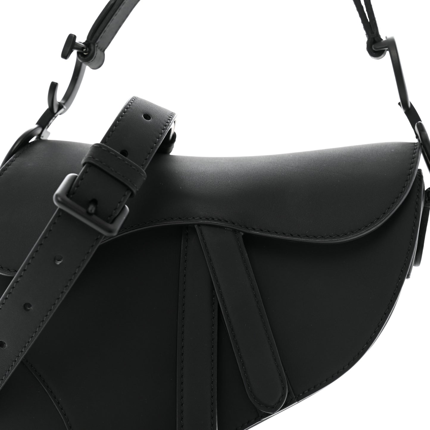 Ultra Matte Calfskin Mini Saddle Bag With Strap Black
