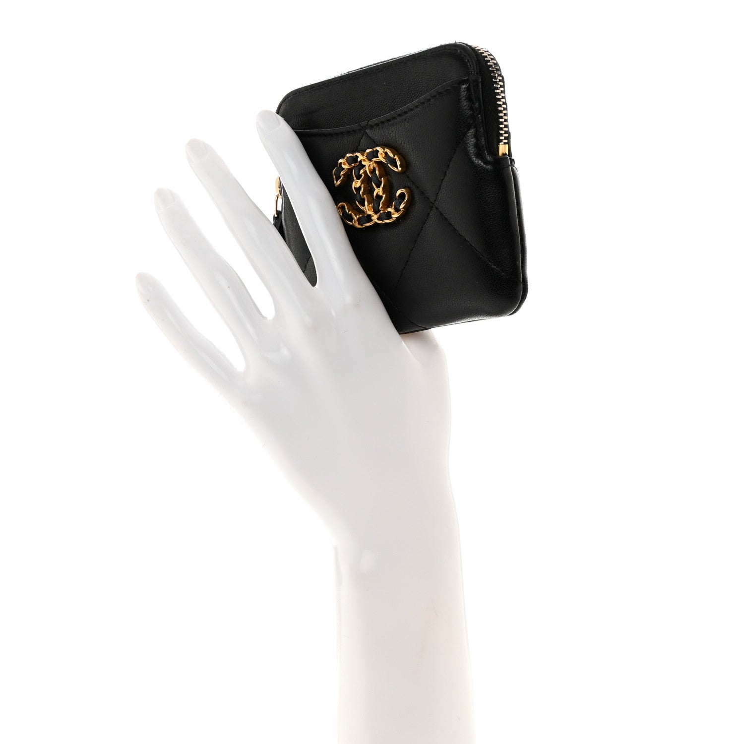 Chanel Lambskin Quilted Chanel 19 Zip Card Holder Wallet Black 3 of 7