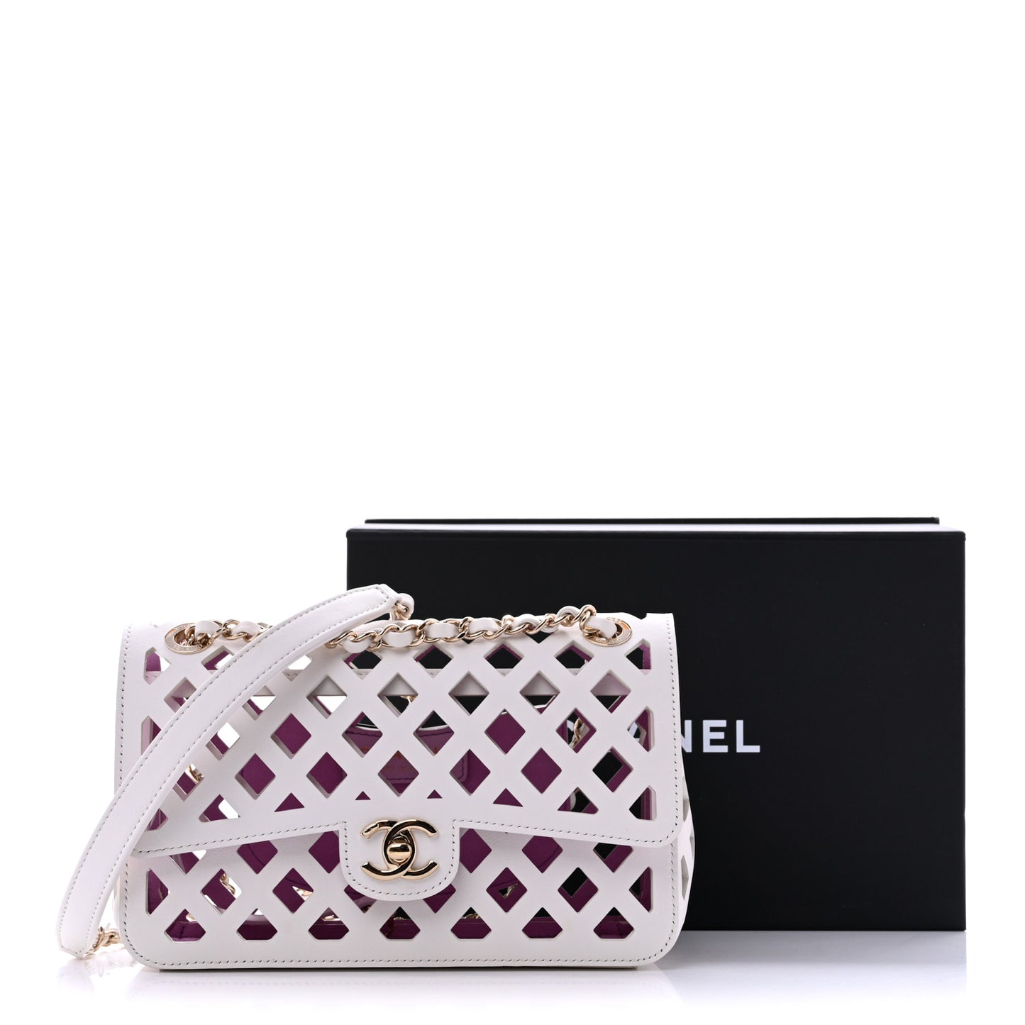Lambskin Small Sea Through Flap White Multicolor
