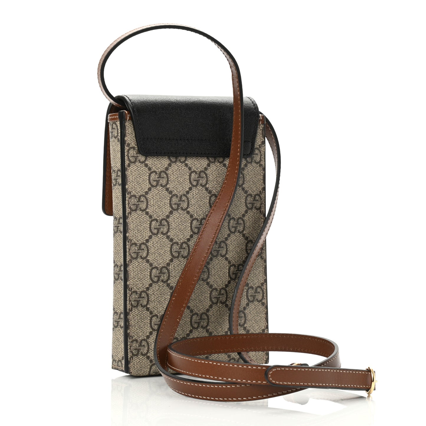 GG Supreme Monogram Padlock Phone Crossbody Bag Brown