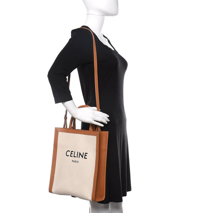 Celine Canvas Calfskin Small Vertical Cabas Natural Tan 2 of 11