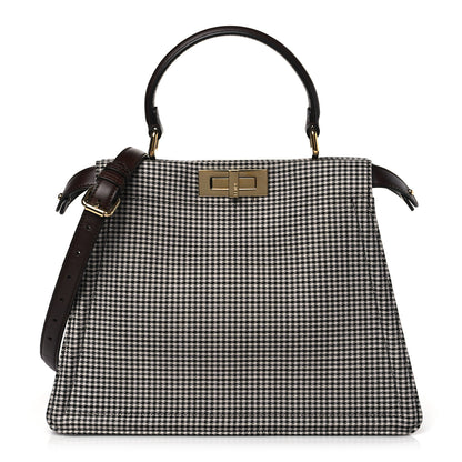 Fendi Wool Fabric Jacquard Cuoio Large Houndstooth FF 1974 Medium Peekaboo I SEE U Satchel Beige Tobacco Moro 1 of 9