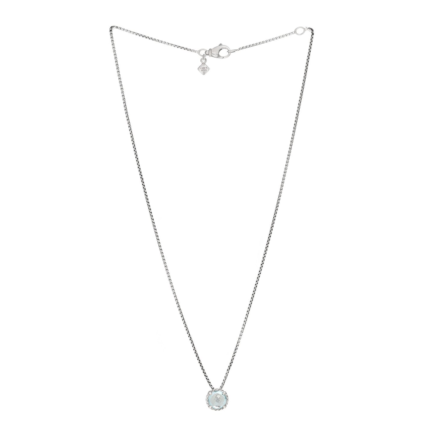 Sterling Silver Blue Topaz 8mm Chatelaine Pendant Necklace