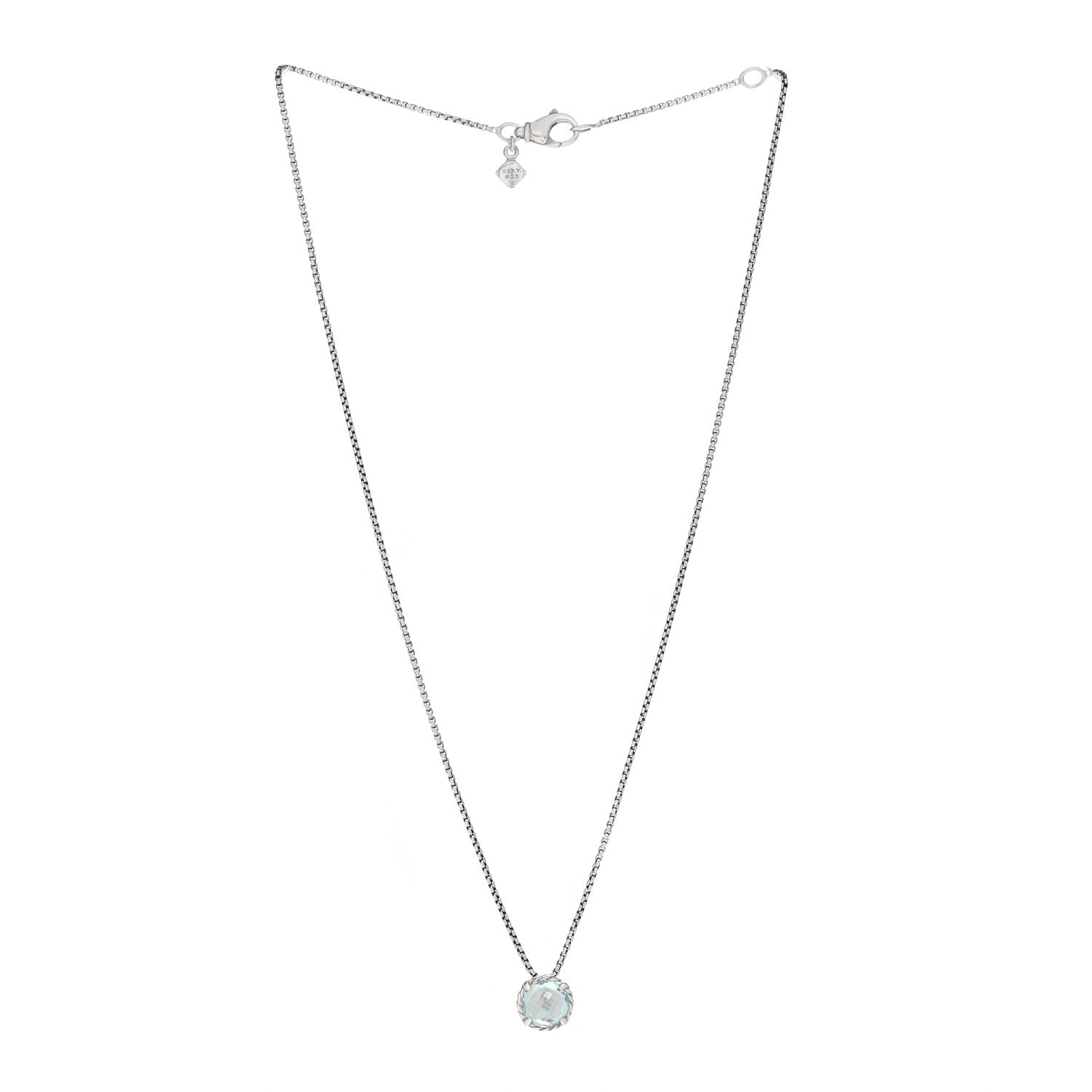David Yurman Sterling Silver Blue Topaz 8mm Chatelaine Pendant Necklace 3 of 5