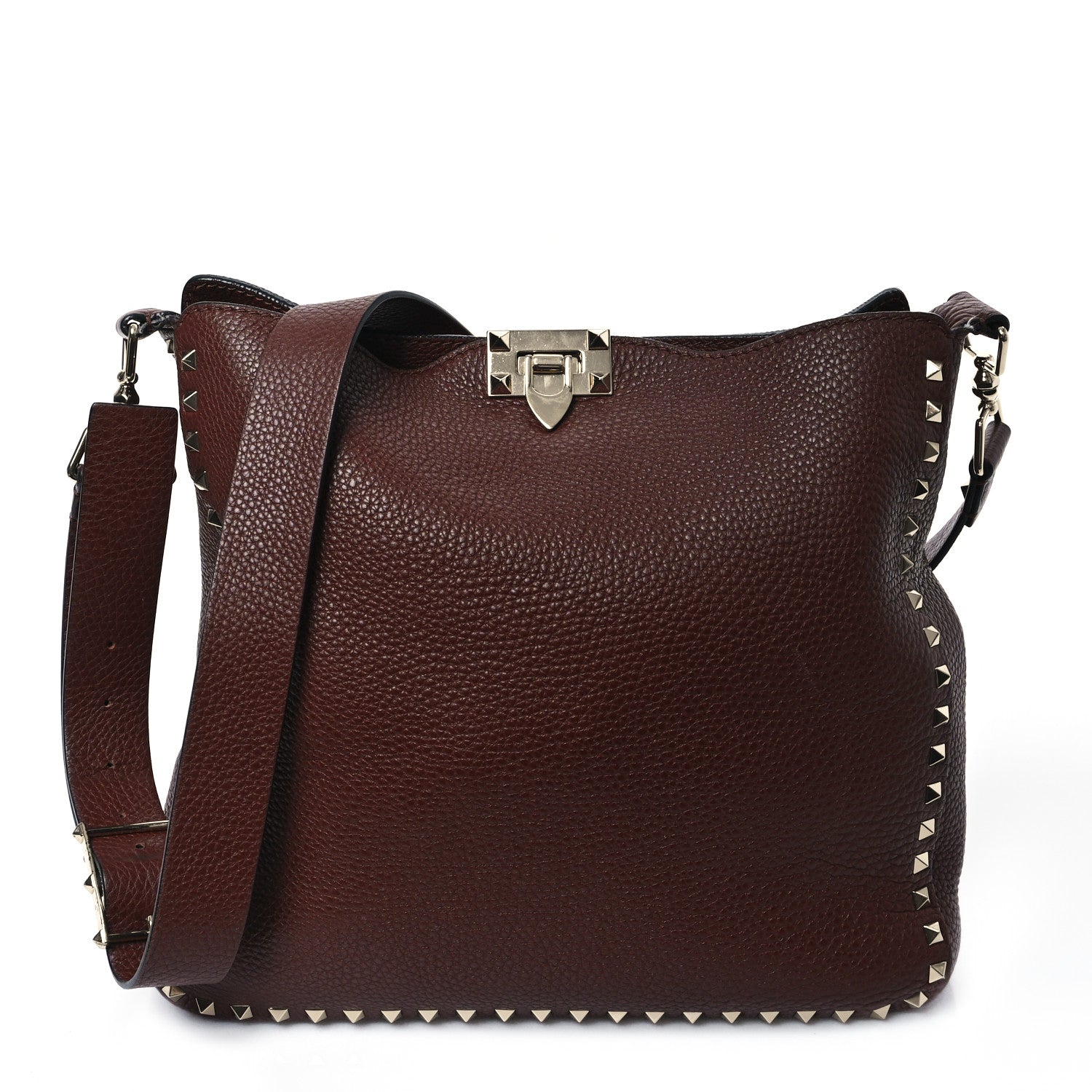 Valentino Garavani Pebbled Calfskin Large Rockstud Flip-Lock Messenger Bag Brown 1 of 11