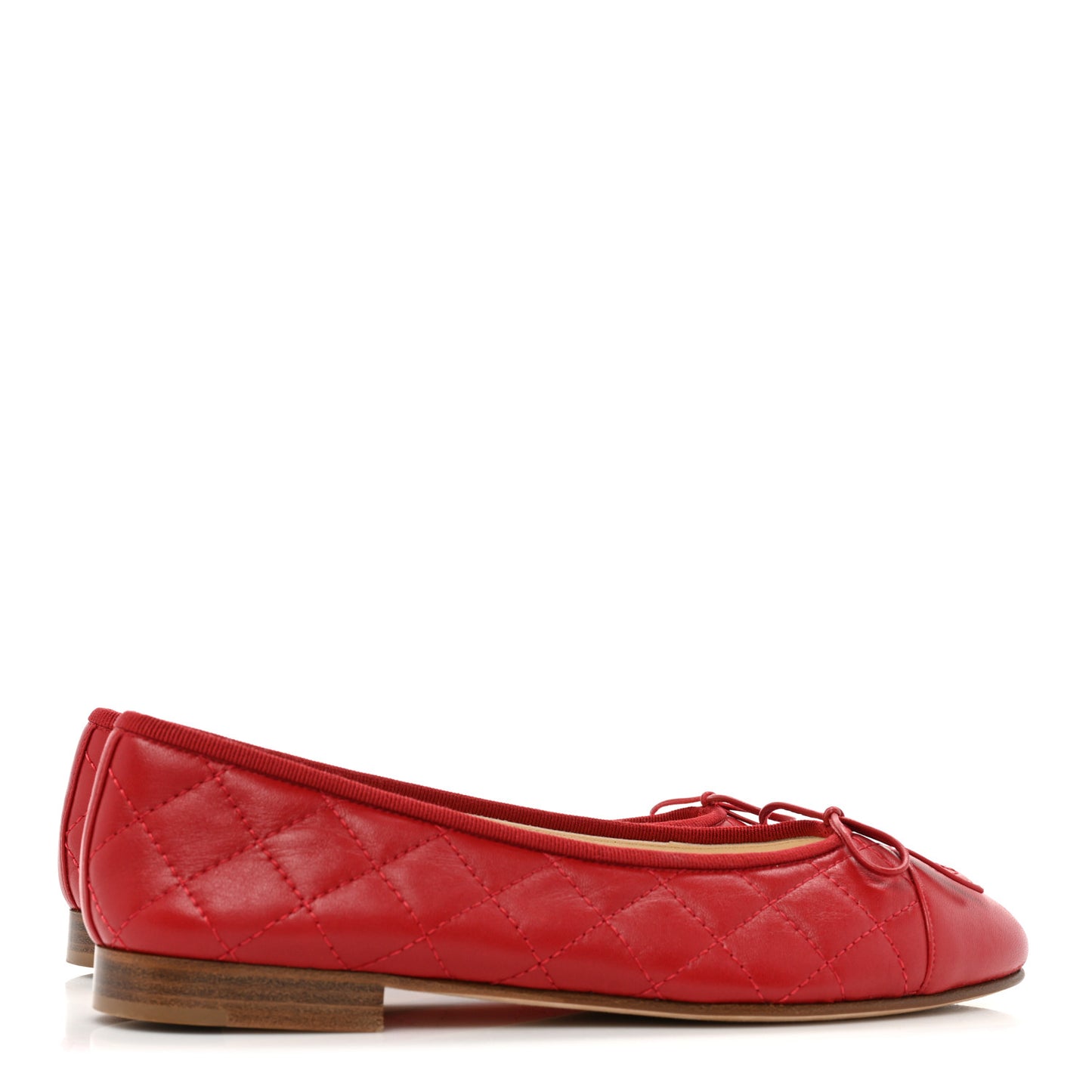 Aged Calfskin Quilted CC Cap Toe Ballerina Flats 37.5 Red