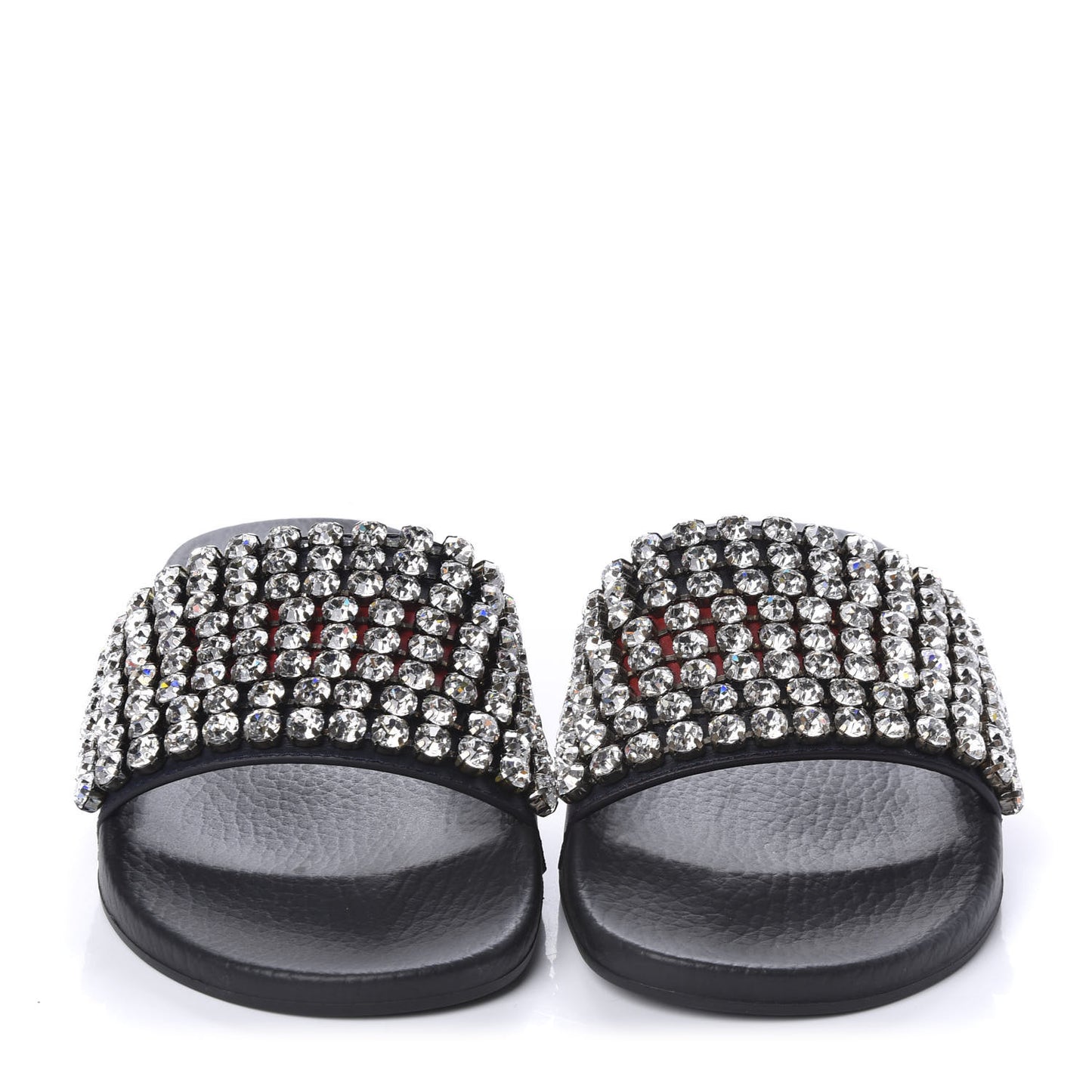 Calfskin Crystal Embellished Web Slide Sandals 38 Blue Red