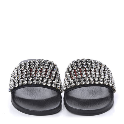 Gucci Calfskin Crystal Embellished Web Slide Sandals 38 Blue Red 2 of 9