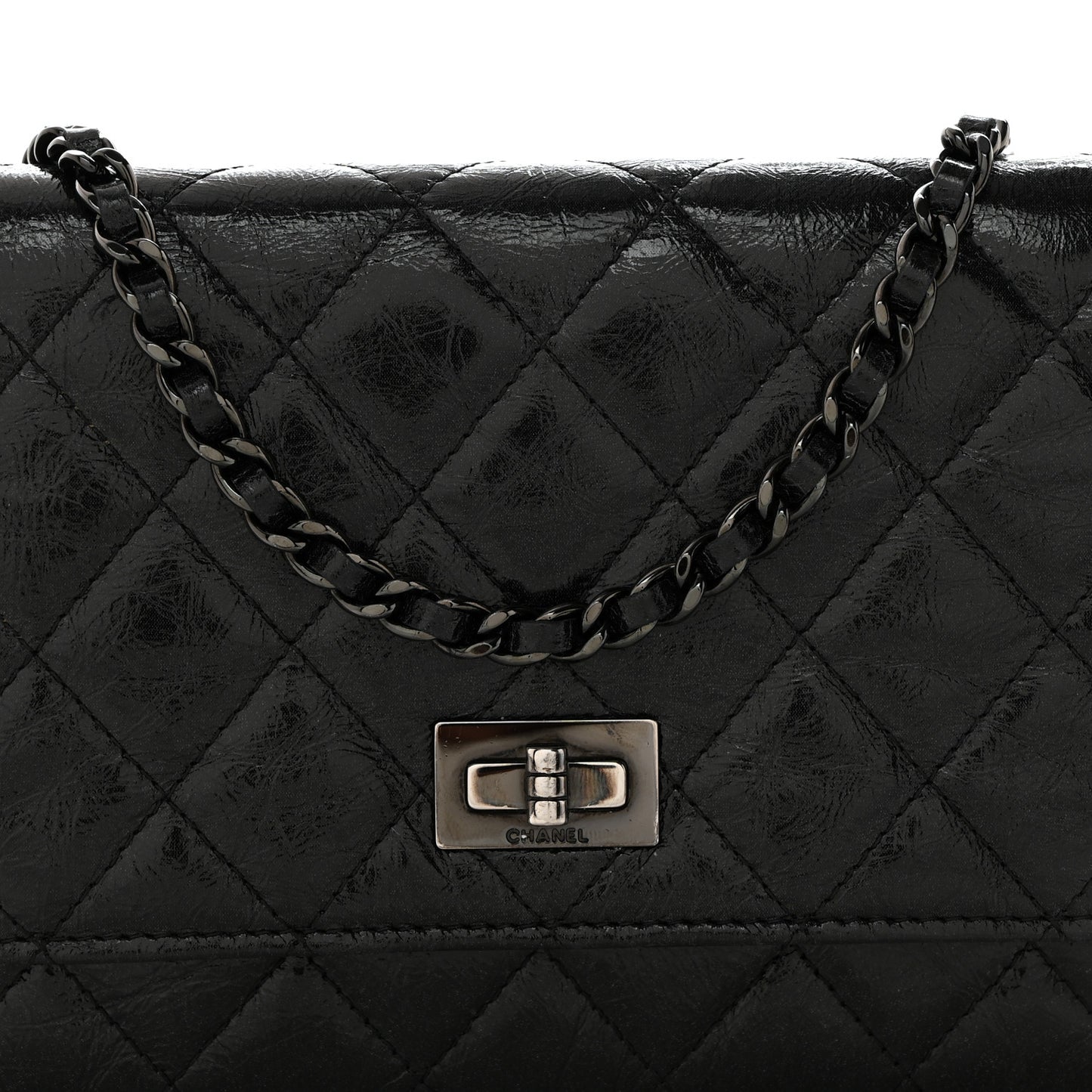 Glazed Aged Calfskin Reissue Wallet On Chain WOC Black