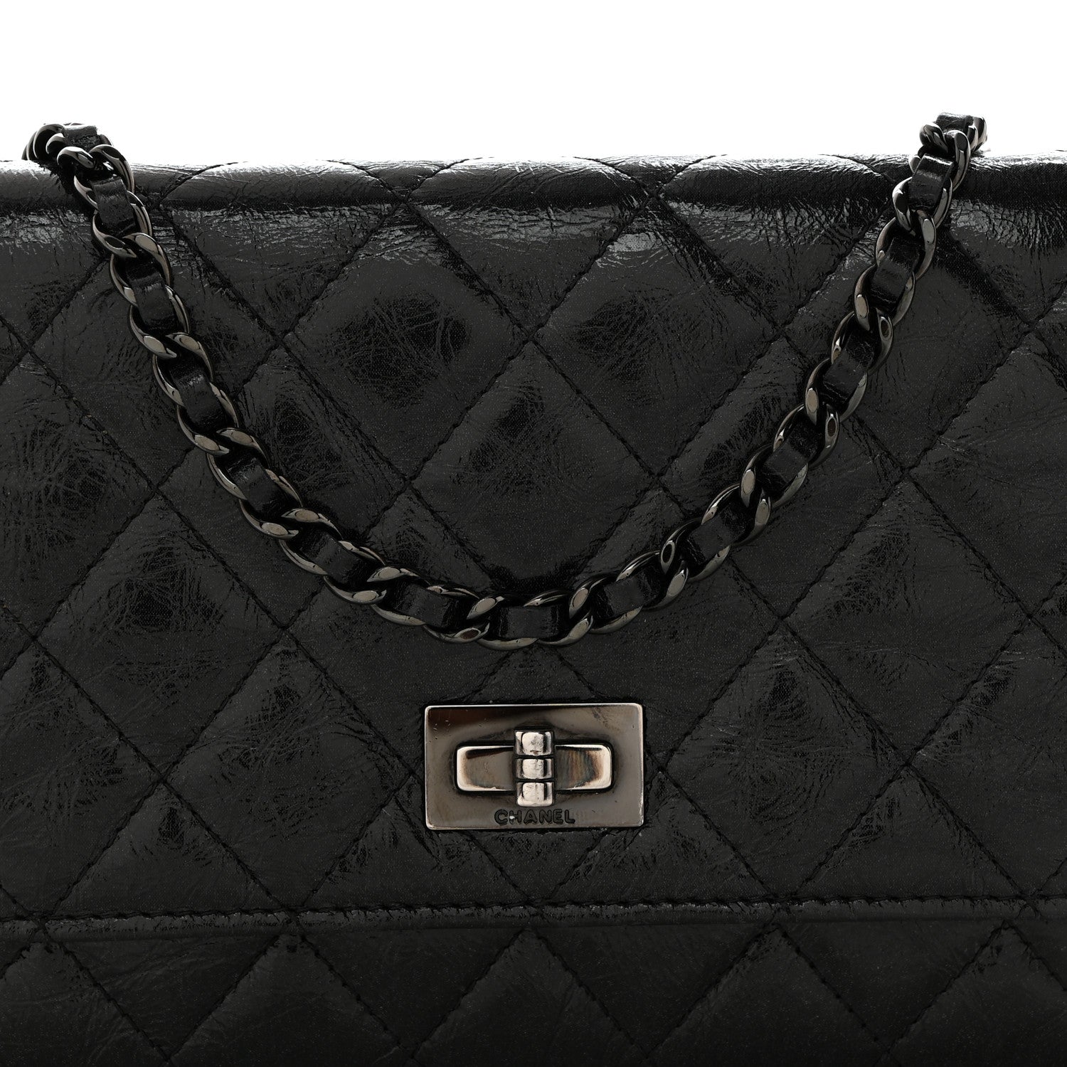 Chanel Glazed Aged Calfskin Reissue Wallet On Chain WOC Black 9 of 13