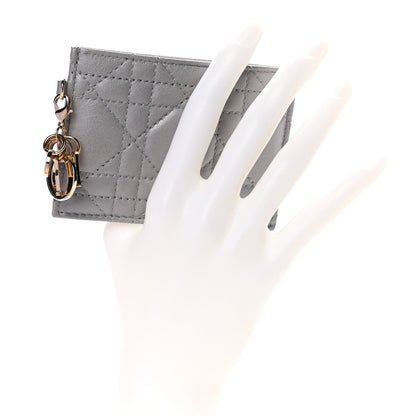 Christian Dior Metallic Lambskin Cannage Lady Dior Card Holder Silver 2 of 7