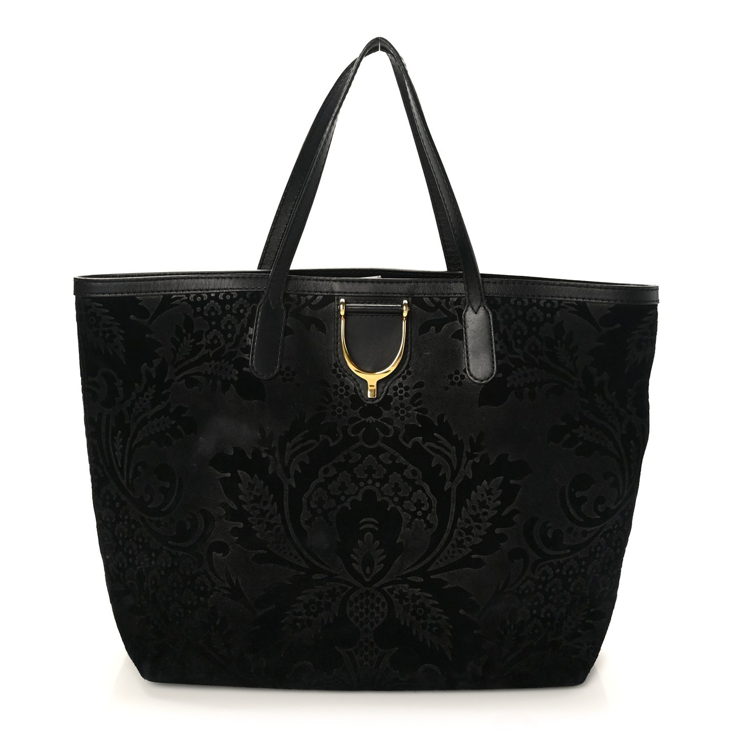 Nubuck Brocade Medium Soft Stirrup Tote Black