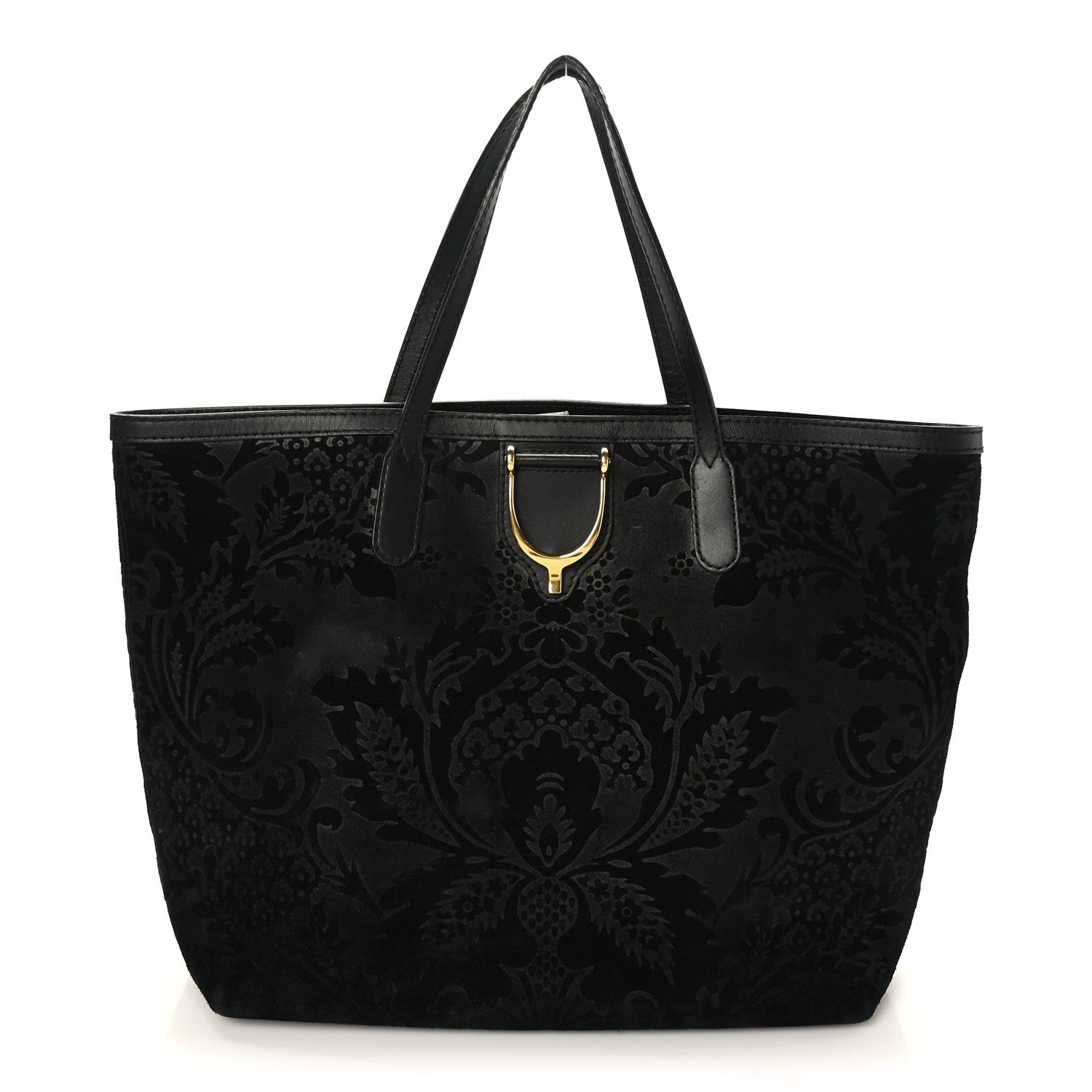 Gucci Nubuck Brocade Medium Soft Stirrup Tote Black 1 of 9