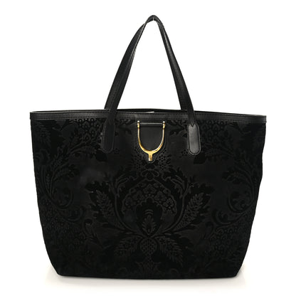 Gucci Nubuck Brocade Medium Soft Stirrup Tote Black 1 of 9
