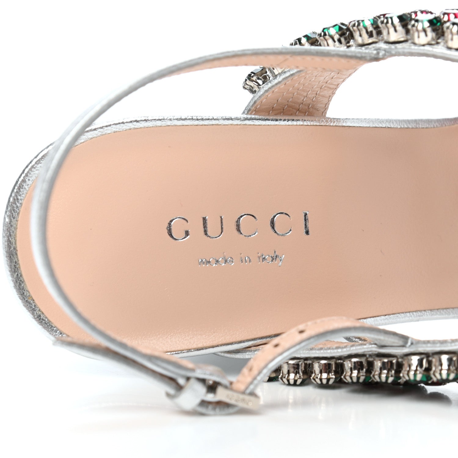 Gucci Nappa Silk Crystal Bertie High Heel Sandals 35.5 Argento 9 of 10