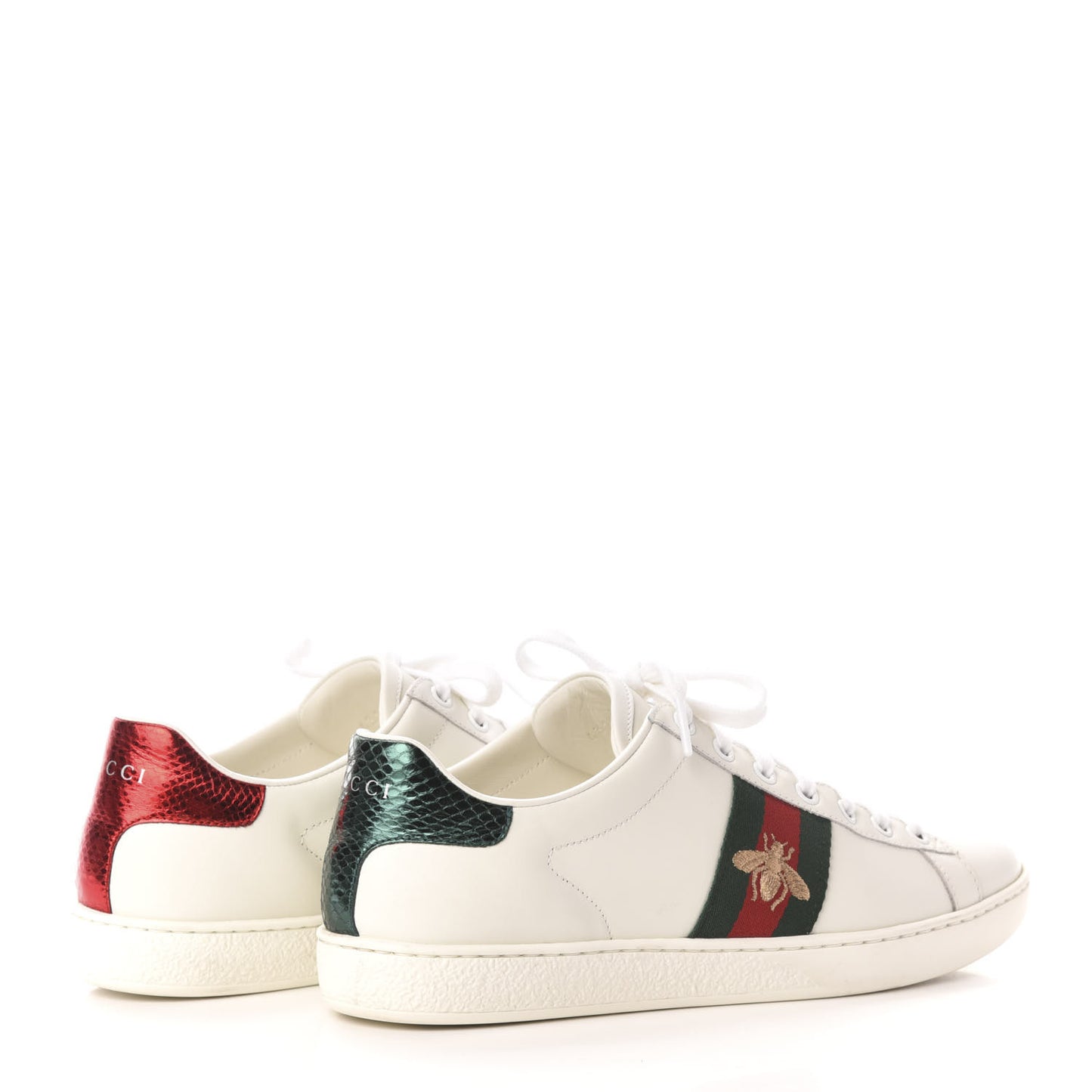 Calfskin Ayers Bee Embroidered Womens Ace Sneakers 39 White Green