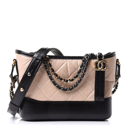 Chanel Aged Calfskin Quilted Small Gabrielle Hobo Beige Black 1 of 10