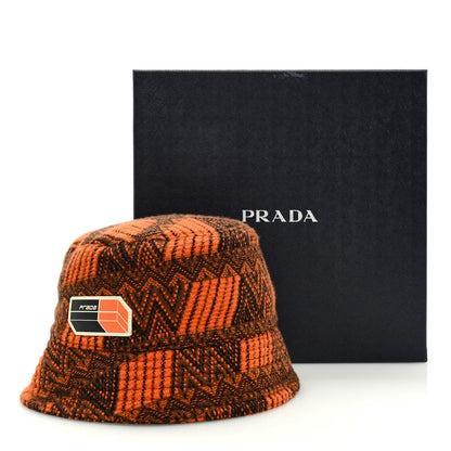 Prada Wool Cashmere Geometric Logo Womens Bucket Hat S Orange Black 9 of 9