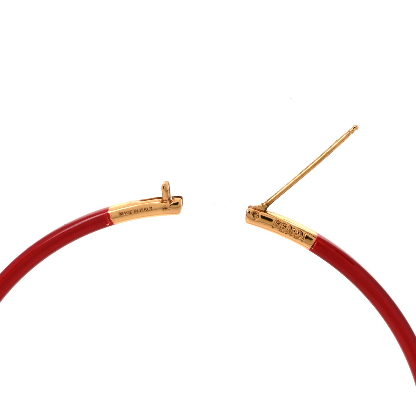 Metal Enamel Large F is Fendi Hoop Earrings Red Gold