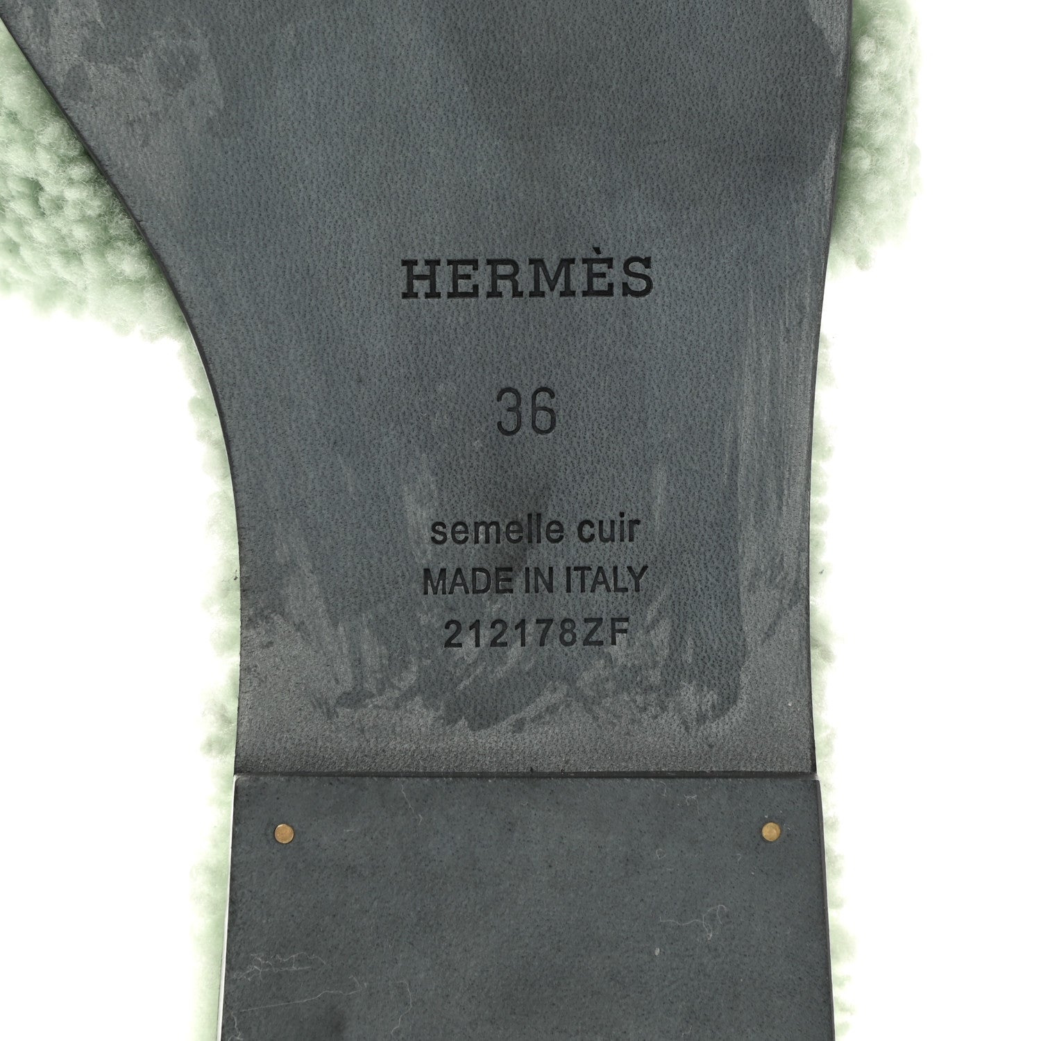 Hermes Woolskin Oran Sandals 36 Vert D'Eau 7 of 8