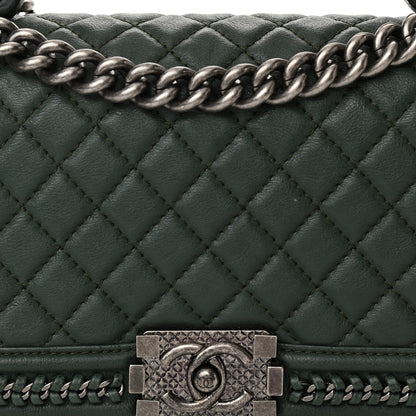 Chanel Calfskin Quilted Medium Boy Top Handle Flap Green 7 of 9