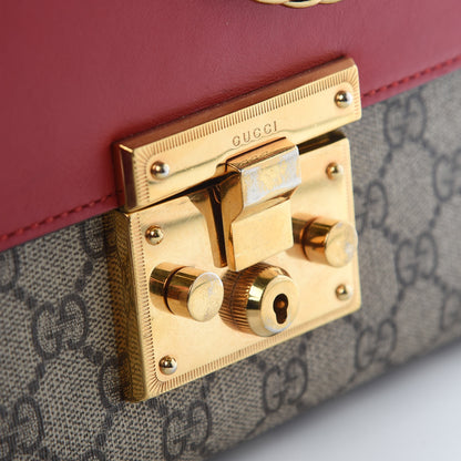 Gucci GG Supreme Monogram Calfskin Medium Padlock Shoulder Bag Beige Hibiscus Red New Rosette 10 of 10
