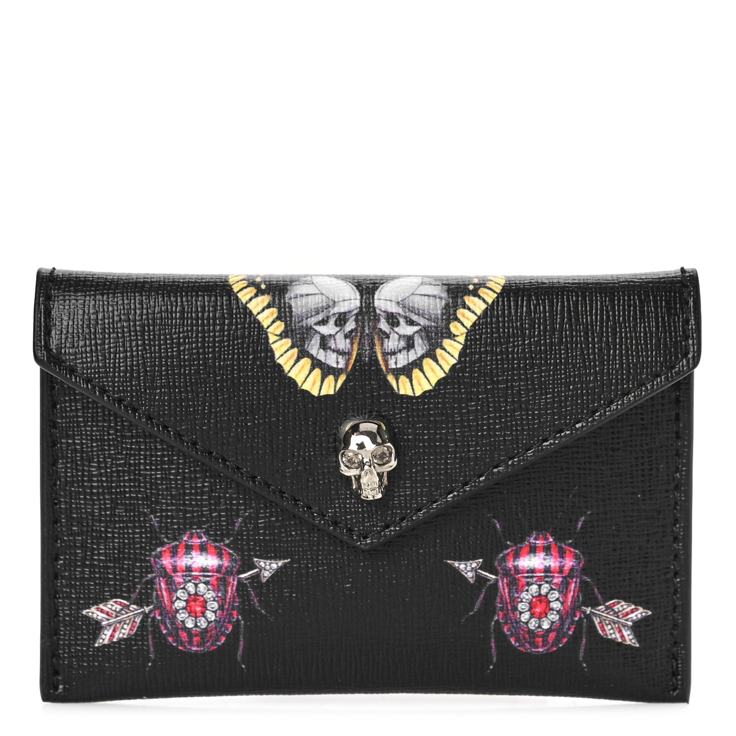 Calfskin Insect Envelope Card Holder Black Multicolor