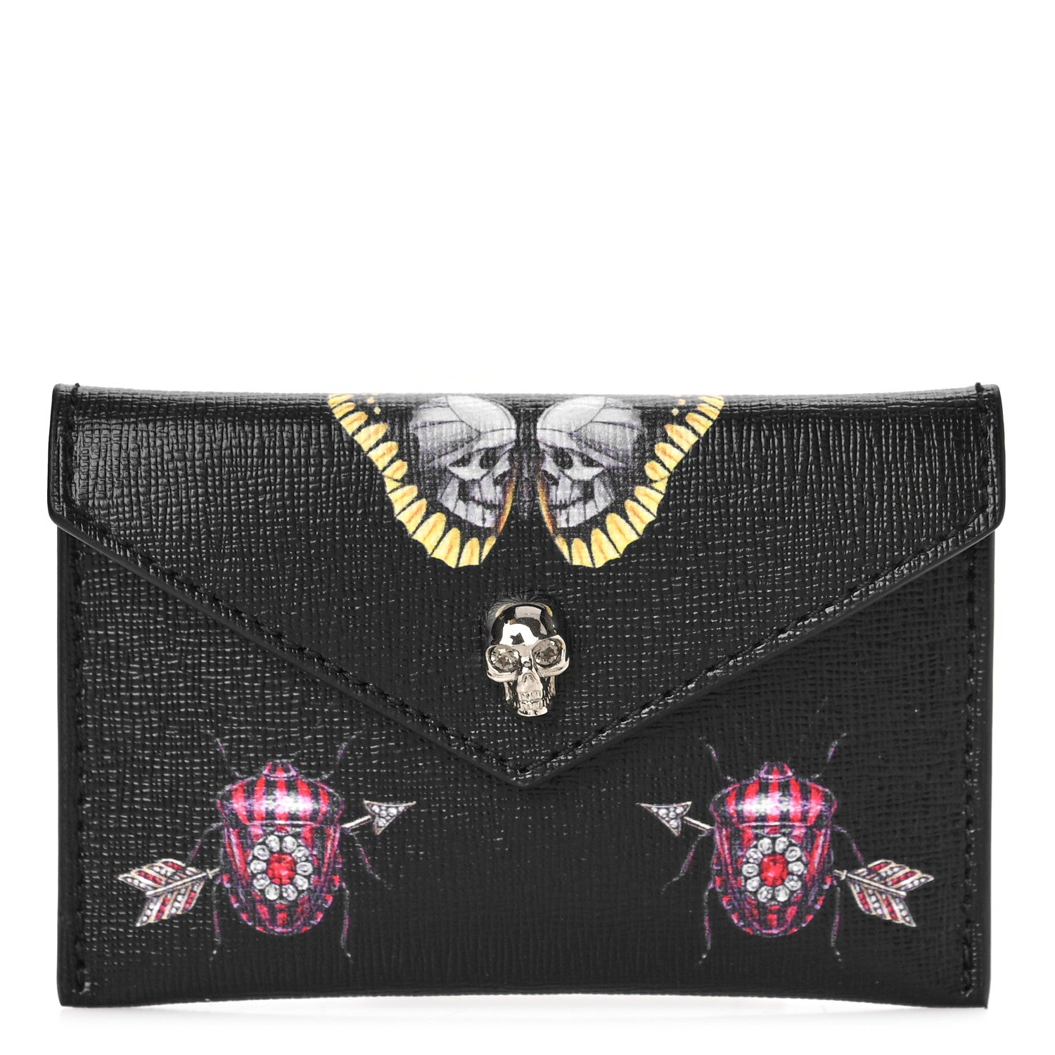 Alexander McQueen Calfskin Insect Envelope Card Holder Black Multicolor 1 of 9