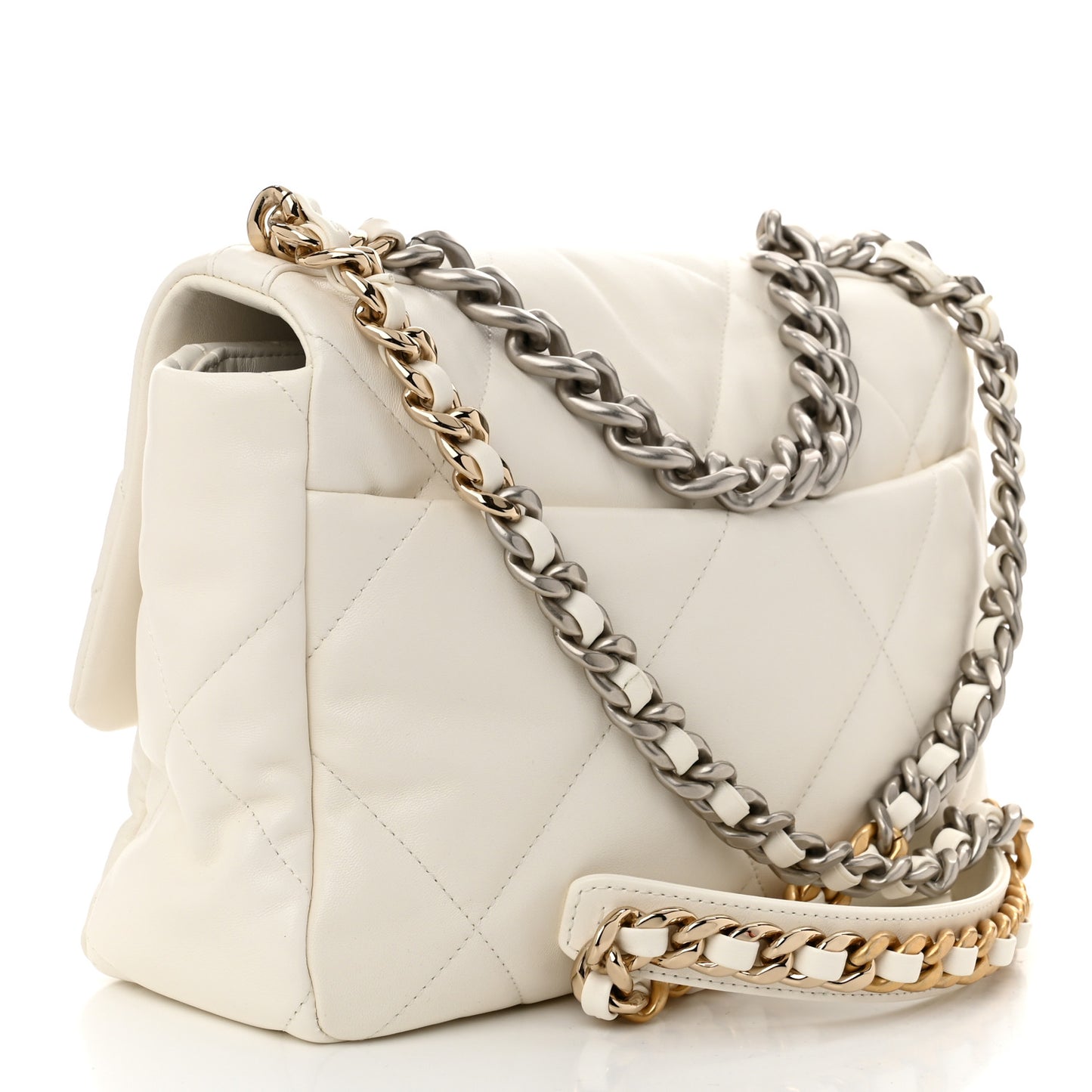 Lambskin Quilted Large Chanel 19 Flap White