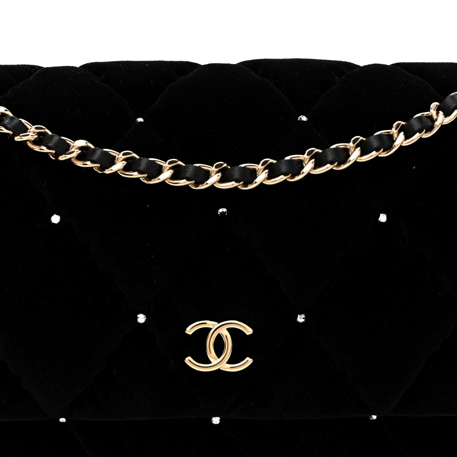 Chanel Velvet Diamanté Quilted Flap Clutch Black 9 of 11