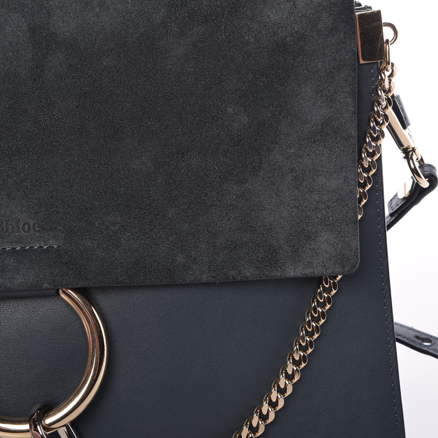 Chloe Suede Calfskin Medium Faye Shoulder Bag Silver Blue 14 of 19