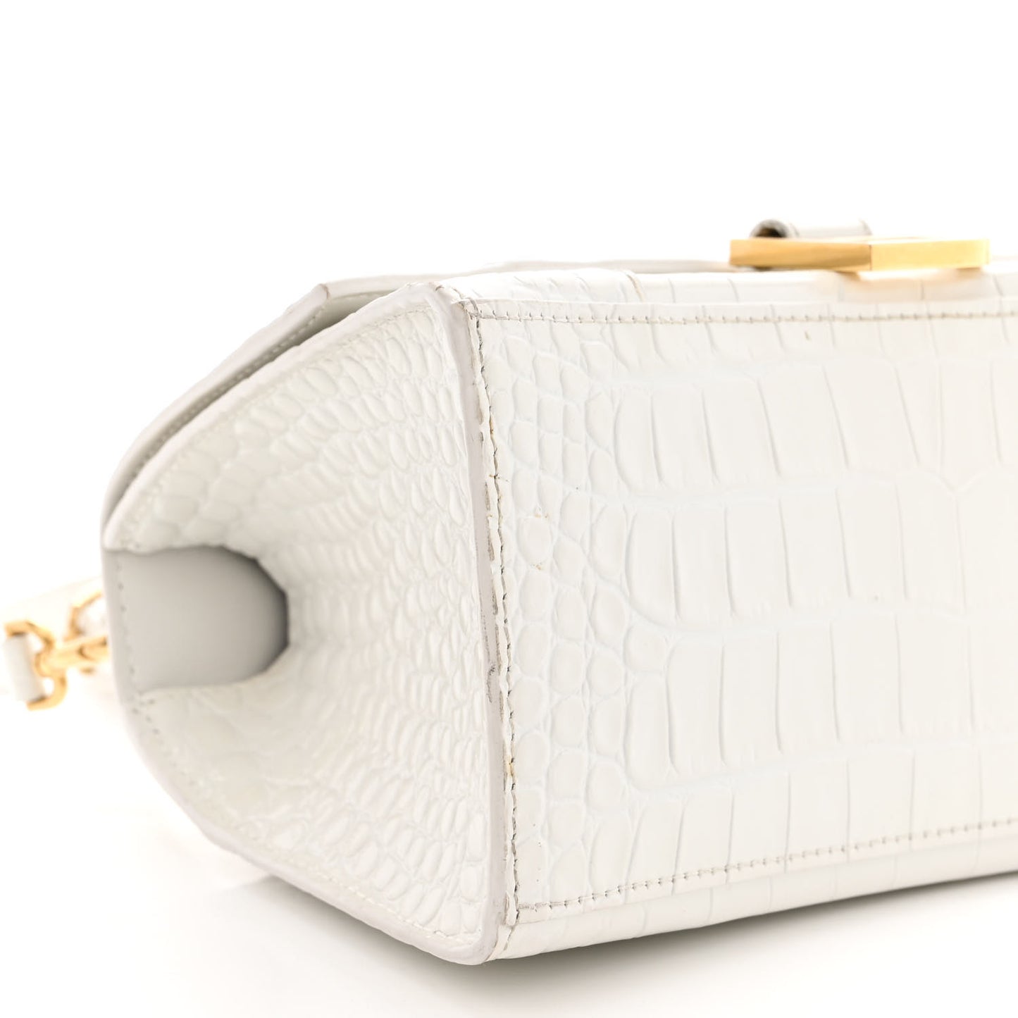 Shiny Calfskin Crocodile Embossed Small Hourglass Top Handle Bag White