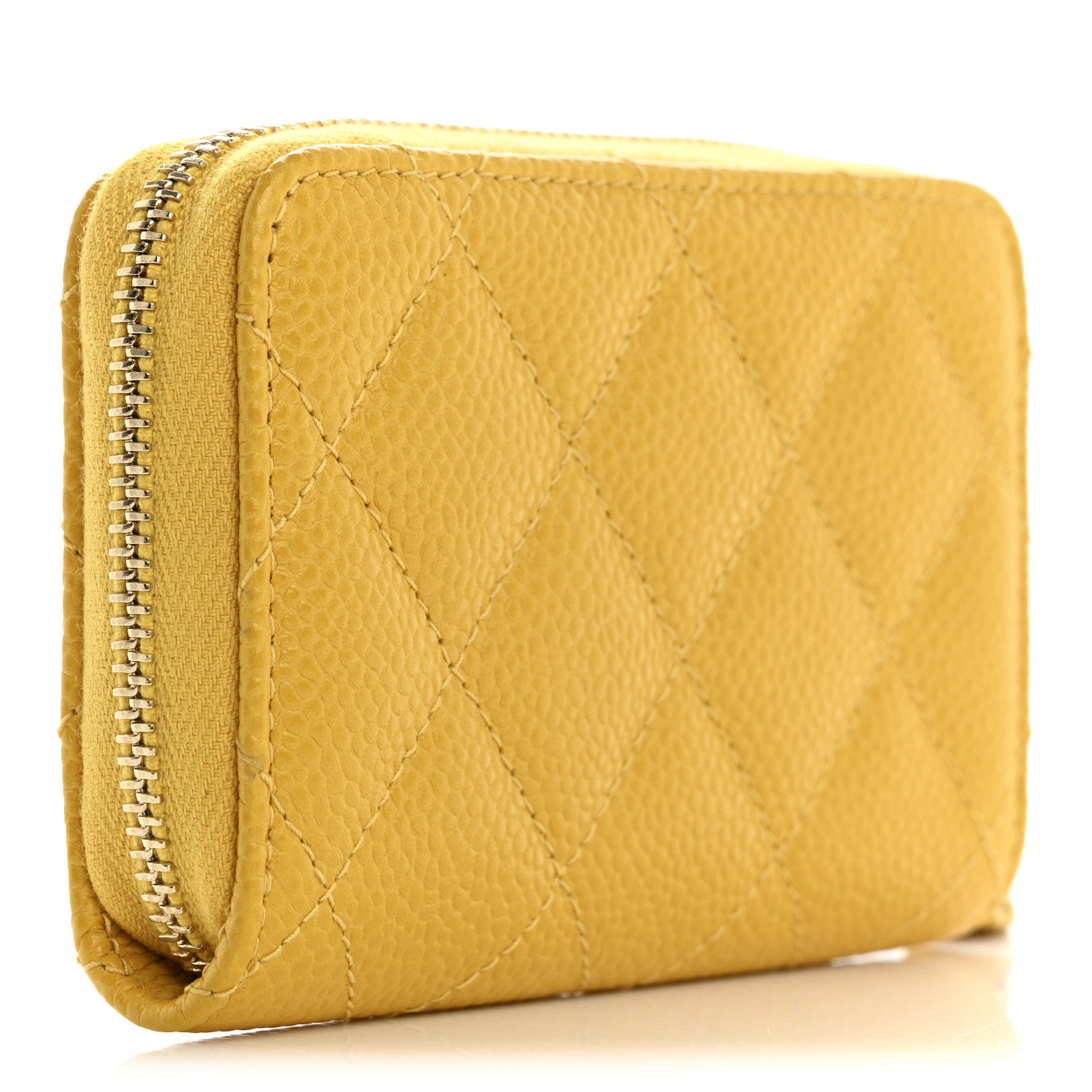 Chanel Caviar Quilted Zip Coin Purse Yellow 3 of 9