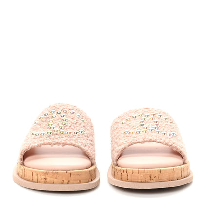 Chanel Fabric Pearl Cork CC Slip On Sandals 39 Pink 3 of 11