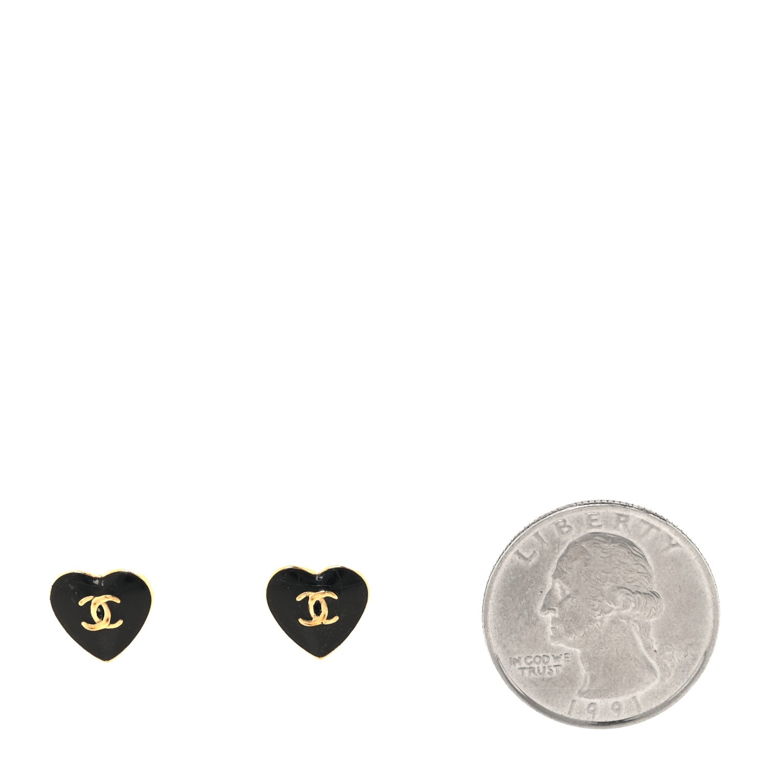 Chanel Metal Resin CC Heart Earrings Gold Black 2 of 4
