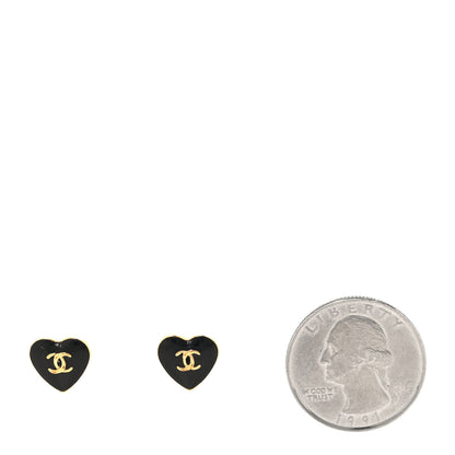Chanel Metal Resin CC Heart Earrings Gold Black 2 of 4
