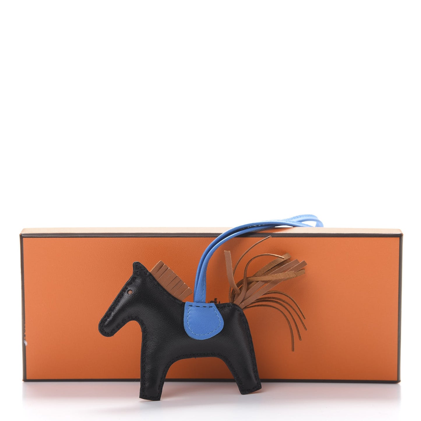 Milo Lambskin Grigri Rodeo Horse Bag Charm PM Black Gold Bleu Zanzibar