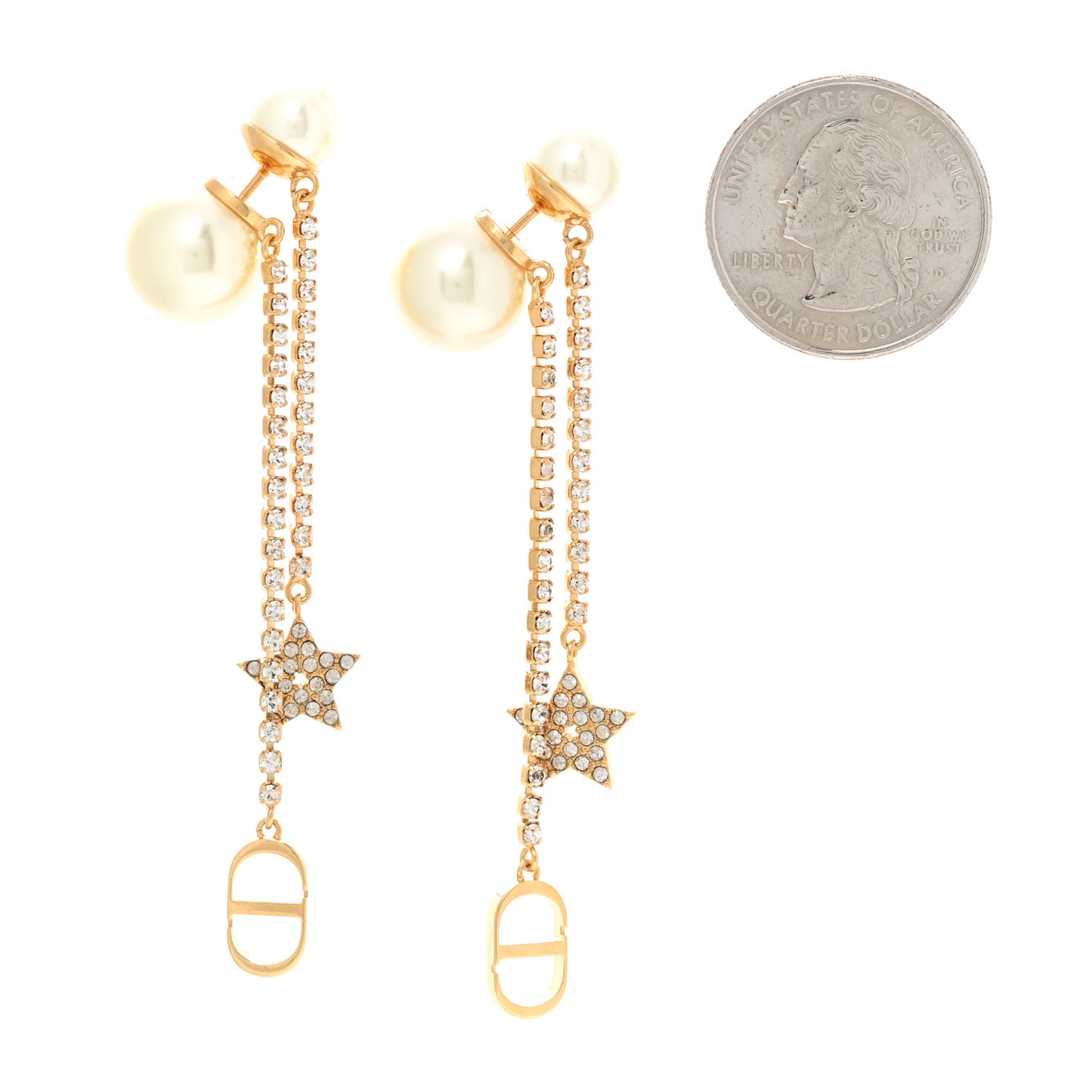 Pearl Crystal Star Tribale Dangle Chain Earrings Gold