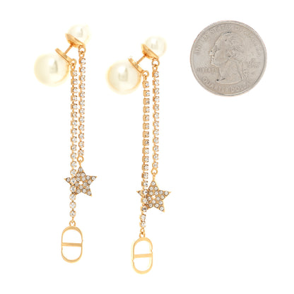Christian Dior Pearl Crystal Star Tribale Dangle Chain Earrings Gold 2 of 5