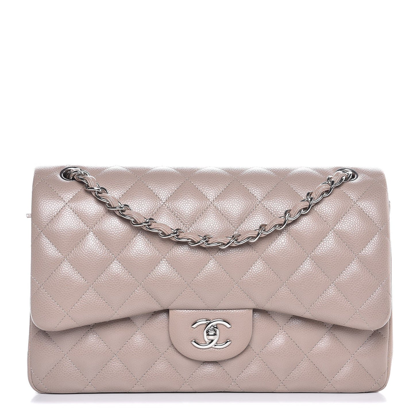 Caviar Quilted Jumbo Double Flap Taupe