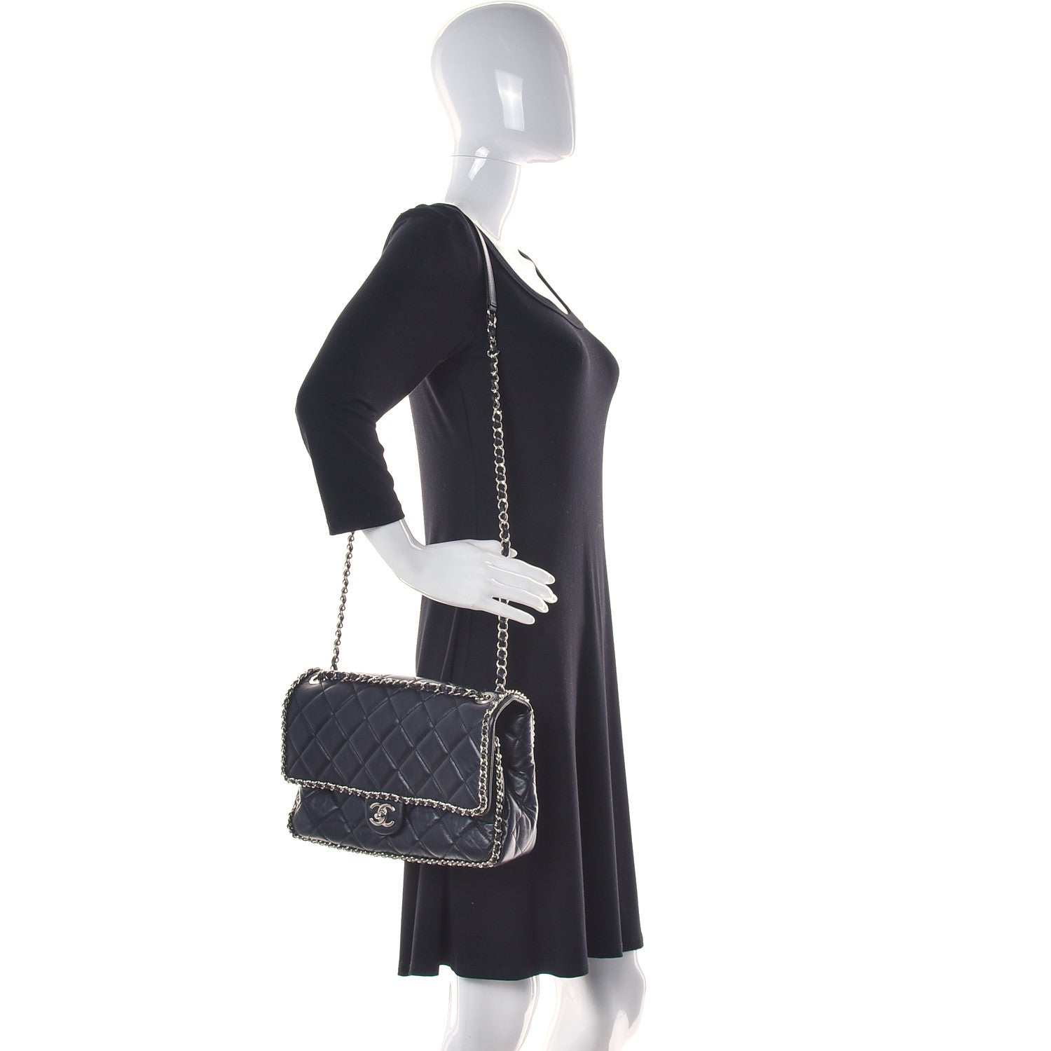Chanel Crumpled Calfskin Quilted Large Chain All Over Flap Bag Black 2 of 11