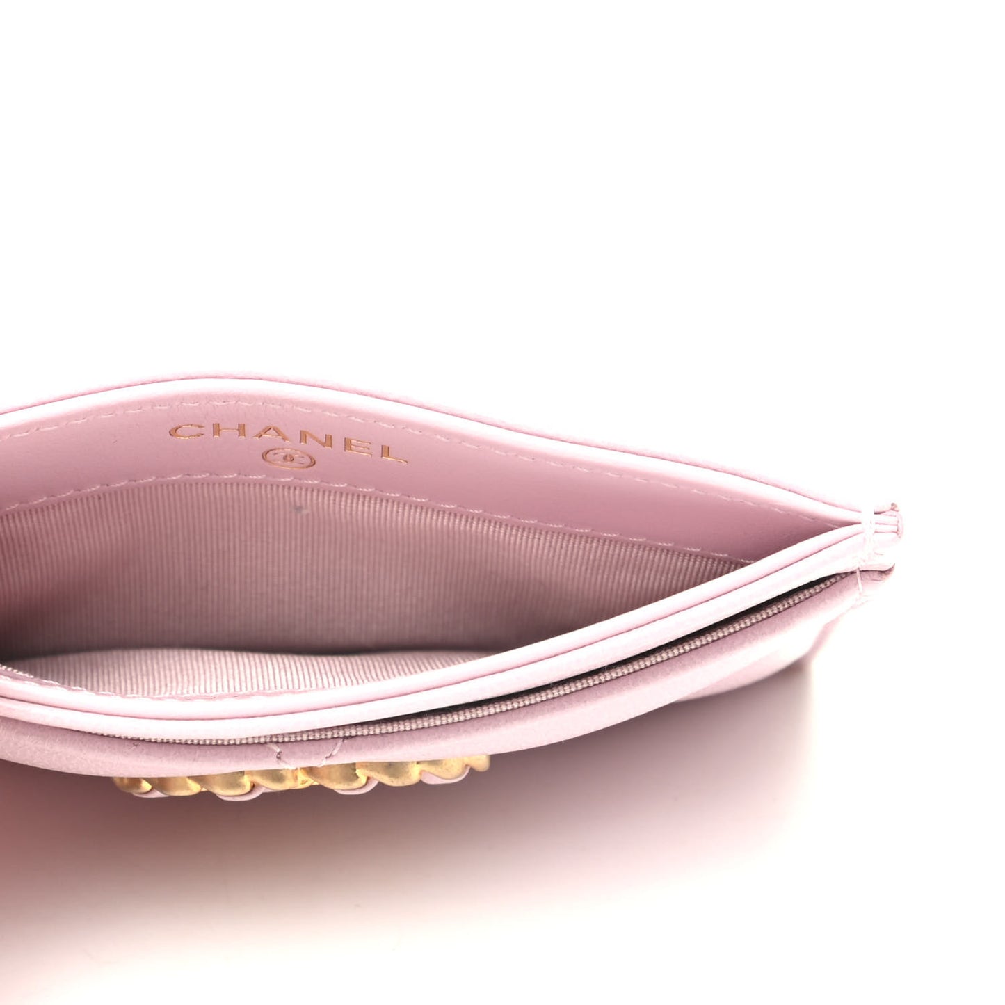 Lambskin Quilted Chanel 19 Card Holder Light Pink