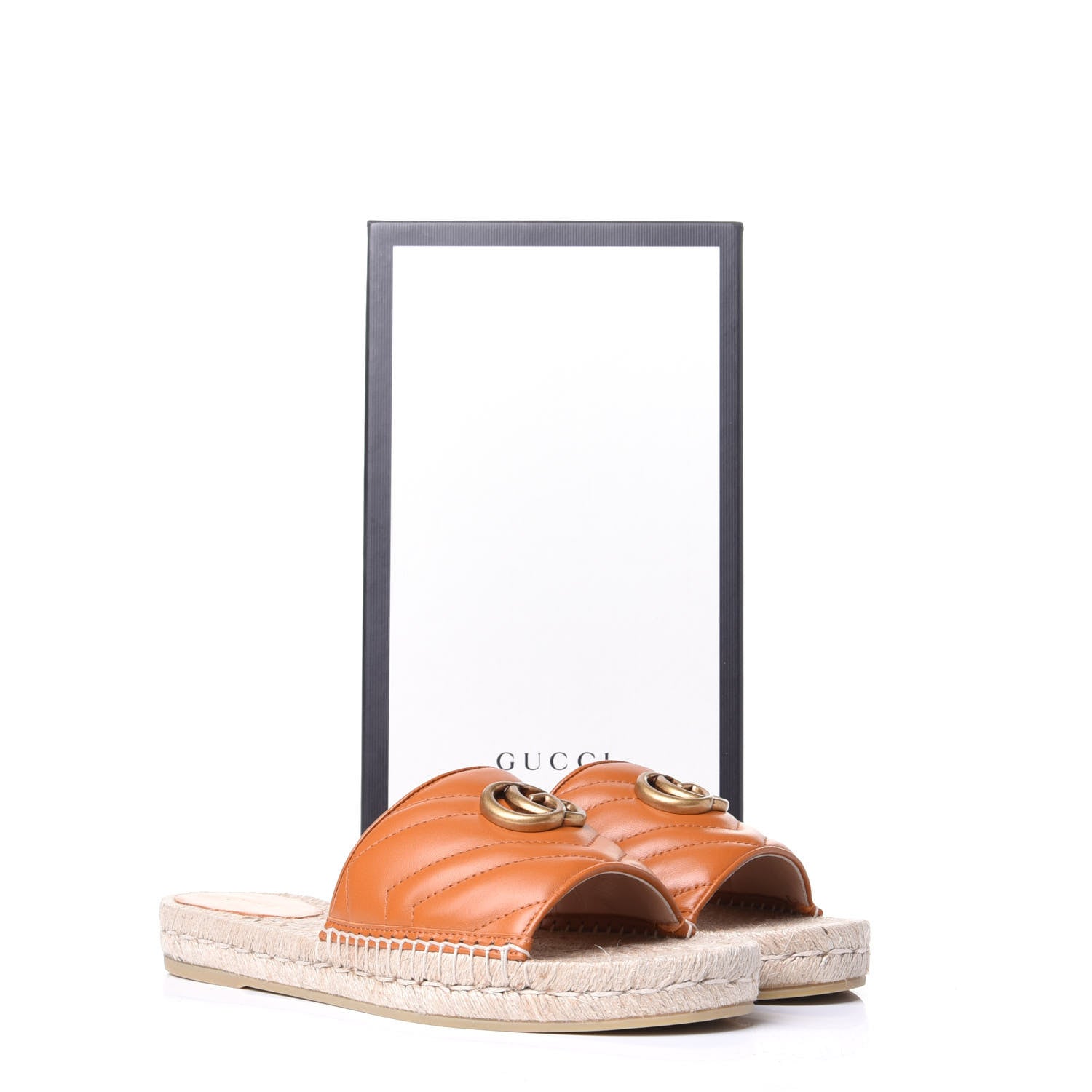 Gucci Nappa Matelasse GG Marmont Espadrille Slide Sandals 39 Cognac 11 of 11