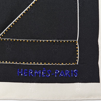 Hermes Silk Embroidered Alphabet Finesse Exceptional Scarf 70 Black White 4 of 4